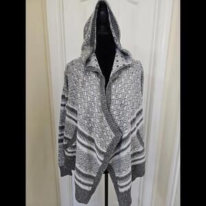 Abercrombie‎ & Fitch open Sweater boho Long Swag Gray White Hooded XS Lagenlook